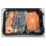 NRA Survival Kit Electric Torch Flashlight Multi Function Charging Cable And Knife In Water Proof Case (New)