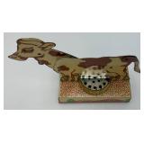 Vintage Tin Litho Mooing Cow Mechanical Pull Tail Toy (Voice Box Needs Work) 9" L x 8 b1/2" H x 3" W
