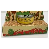 Vintage Tin Litho Mooing Cow Mechanical Pull Tail Toy (Voice Box Needs Work) 9" L x 8 b1/2" H x 3" W