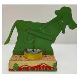 Vintage Tin Litho Mooing Cow Mechanical Pull Tail Toy (Voice Box Needs Work) 9" L x 8 b1/2" H x 3" W