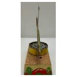 Vintage Tin Litho Mooing Cow Mechanical Pull Tail Toy (Voice Box Needs Work) 9" L x 8 b1/2" H x 3" W