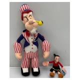 Vintage POPEYE Uncle Sam Plush Figure 14" & Olive Oil Plush 6"