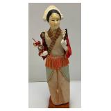 Vintage Oriental Chinese Court Lady Doll Silk Figurine With Stand 12"