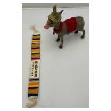 Vintage Weighted Head Flock Donkey With Tequila Sauza Advertisement (Missing One Ear)
