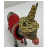 Vintage Weighted Head Flock Donkey With Tequila Sauza Advertisement (Missing One Ear)