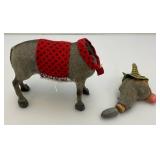 Vintage Weighted Head Flock Donkey With Tequila Sauza Advertisement (Missing One Ear)