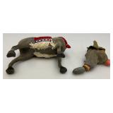 Vintage Weighted Head Flock Donkey With Tequila Sauza Advertisement (Missing One Ear)