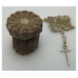 Antique Italian Style Silver Filigree Rosary And Holder