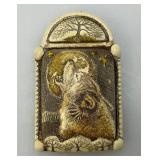 Wolf Totem Tree Moon Scrimshaw Technique Resin Brooch Pin