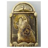 Wolf Totem Tree Moon Scrimshaw Technique Resin Brooch Pin