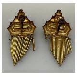 Vintage Art Deco Coro Rose Gold Plated Womens Earrings Adjustable back