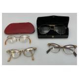 Vintage 12Kt GF Glasses And Cat Glasses 1=  46 Aluminum Stamped