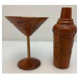 Vintage Handmade Wooden Cocktail Shaker & Martini Glass 3D Puzzles