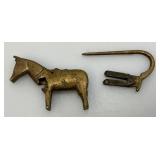 Antique Brass Horse Lock (Missing Key) 2 1/4" L x 1 3/4" H x 3/8" W