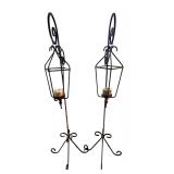 DR - Pair of 64-Inch Wrought Iron Candle Lantern Stands