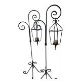 DR - Pair of 64-Inch Wrought Iron Candle Lantern Stands