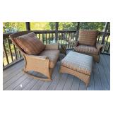 O - Lloyd Flanders Wicker Patio Set with 2 Rocker Chairs, Ottoman, and Glass Top Table