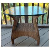 O - Lloyd Flanders Wicker Patio Set with 2 Rocker Chairs, Ottoman, and Glass Top Table