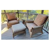 O - Lloyd Flanders Wicker Patio Set with 2 Rocker Chairs, Ottoman, and Glass Top Table