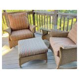 O - Lloyd Flanders Wicker Patio Set with 2 Rocker Chairs, Ottoman, and Glass Top Table