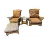 O - Lloyd Flanders Wicker Patio Set with 2 Rocker Chairs, Ottoman, and Glass Top Table