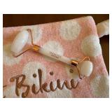 DR - Henri Bendel Pink Polka Dot Bikini Bag with Snow Fox Jade Roller and 2 Soaps