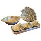 Pottery Barn Barona Serveware Set with Tray, Bowls, Spoons, and Grape Leaf Dish