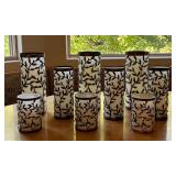 K - Set of 9 Thomas Pacconi Classics Leaf Pattern Glass Candle Holders - Assorted Sizes