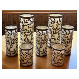 K - Set of 9 Thomas Pacconi Classics Leaf Pattern Glass Candle Holders - Assorted Sizes