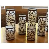 K - Set of 9 Thomas Pacconi Classics Leaf Pattern Glass Candle Holders - Assorted Sizes