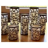 K - Set of 9 Thomas Pacconi Classics Leaf Pattern Glass Candle Holders - Assorted Sizes