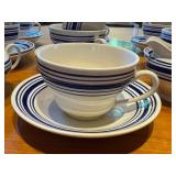 K - Ralph Lauren Farmstead Ticking Tea Set with Cups, Saucers, Teapot, Creamer, and Sugar Bowl