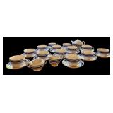 K - Ralph Lauren Farmstead Ticking Tea Set with Cups, Saucers, Teapot, Creamer, and Sugar Bowl