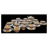 K - Ralph Lauren Farmstead Ticking Tea Set with Cups, Saucers, Teapot, Creamer, and Sugar Bowl