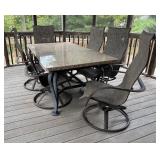 P - Granite Top Patio Table with 6 Swivel Chairs