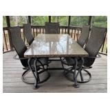 P - Granite Top Patio Table with 6 Swivel Chairs