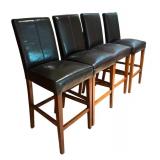 LL - Set of 4 Yuan Bao Black Faux Leather Barstools