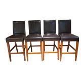 LL - Set of 4 Yuan Bao Black Faux Leather Barstools