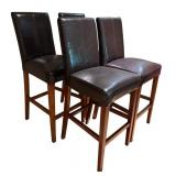 LL - Set of 4 Yuan Bao Black Faux Leather Barstools