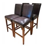 LL - Set of 4 Yuan Bao Black Faux Leather Barstools