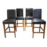 LL - Set of 4 Yuan Bao Black Faux Leather Barstools