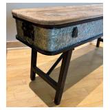 DR - Industrial Style Metal and Wood Accent Table or Plant Stand