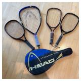 LR - Set of 4 Racquetball Rackets by Head, Magnum, Omega, and Leach with HEAD Case