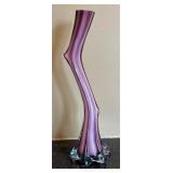 LR - Vintage Art Glass Vase with Purple Swirl