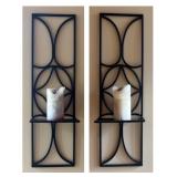 DR - Pair Black Metal Wall Mount Candle Holders