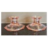 LR - Pair of Vintage Depression Glass Pink Candle Holders
