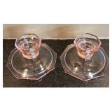 LR - Pair of Vintage Depression Glass Pink Candle Holders