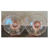 LR - Pair of Vintage Depression Glass Pink Candle Holders