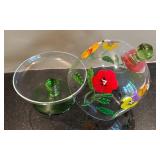 LR - Hand Painted Domed Glass Cake Plate with Floral and Bee Motif