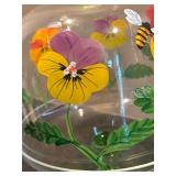 LR - Hand Painted Domed Glass Cake Plate with Floral and Bee Motif